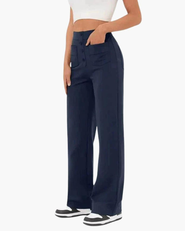 High Waist Palazzo Pants for Women with Button Placket – Stylish & Comfortable