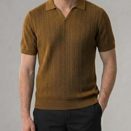 Men’s Ribbed Polo Shirt – Open Collar & Short Sleeve