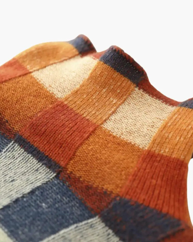 Women's Checkered Knit Turtleneck Sweater with Relaxed Fit