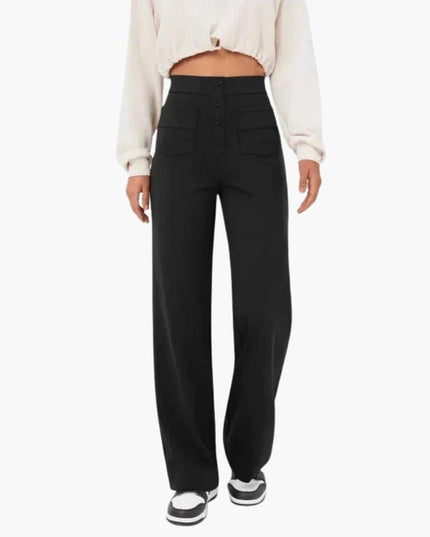 High Waist Palazzo Pants for Women with Button Placket – Stylish & Comfortable