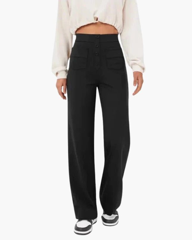 High Waist Palazzo Pants for Women with Button Placket – Stylish & Comfortable