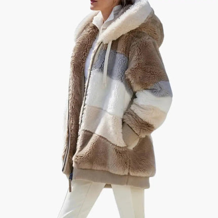 Women’s Zipped Hooded Jacket with Striped Surface