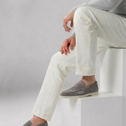 Men’s Slip-On Loafers – Stitched Detail & White Sole