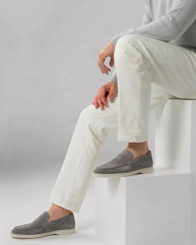 Men’s Slip-On Loafers – Stitched Detail & White Sole