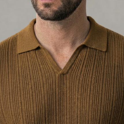 Men’s Ribbed Polo Shirt – Open Collar & Short Sleeve