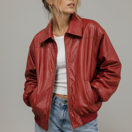 Women's Oversized Jacket with Long Sleeves and Contrast Stitching