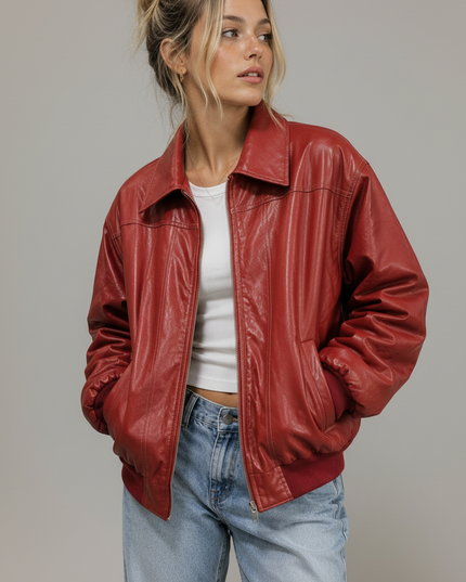 Women's Oversized Jacket with Long Sleeves and Contrast Stitching