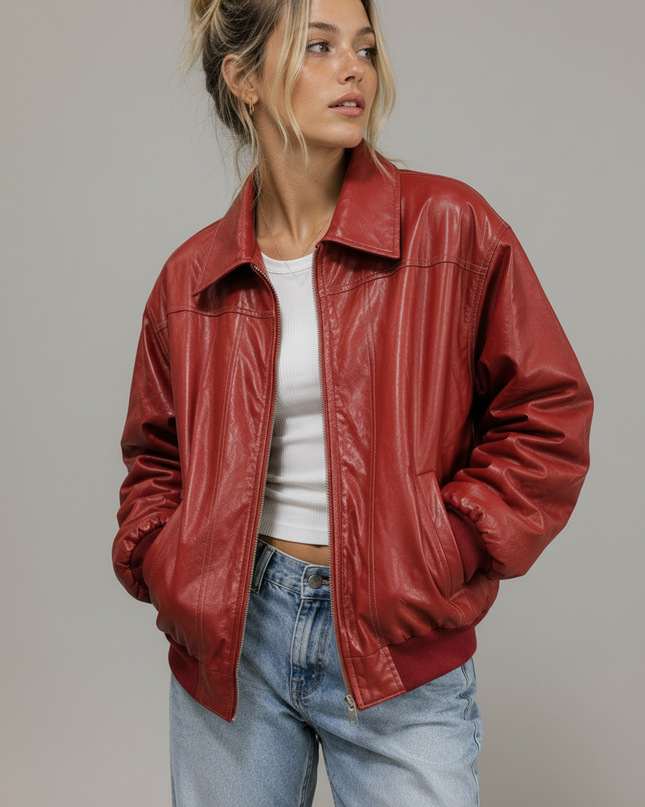 Women's Oversized Jacket with Long Sleeves and Contrast Stitching