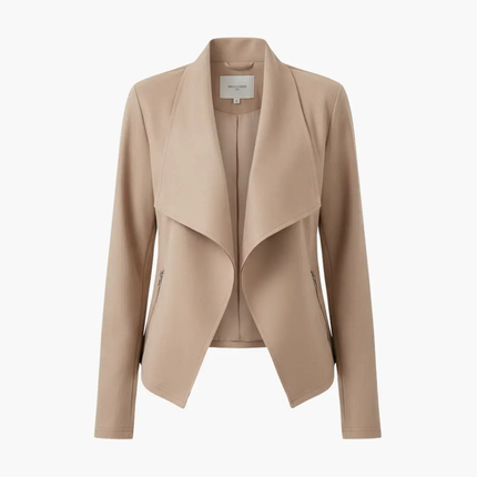 Women’s Open Front Jacket with Draped Lapels and Zip Pockets