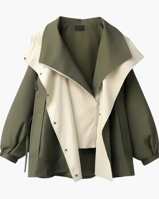 Women’s Two Tone Jacket with Wide Collar and Snap Buttons