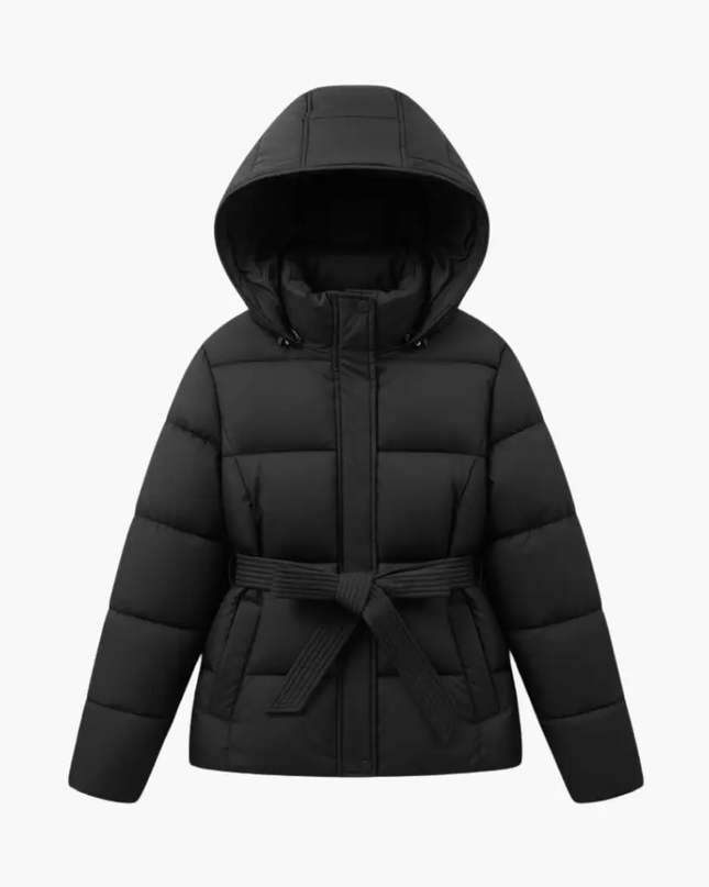 Women’s Quilted Jacket with Hood and Belt