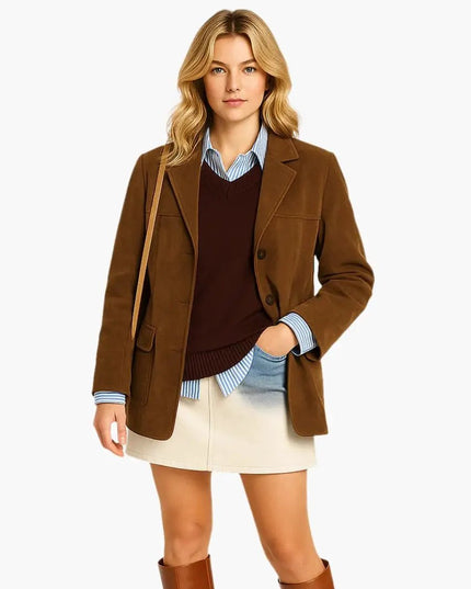 Women's Blazer with Button Closure and Side Pockets