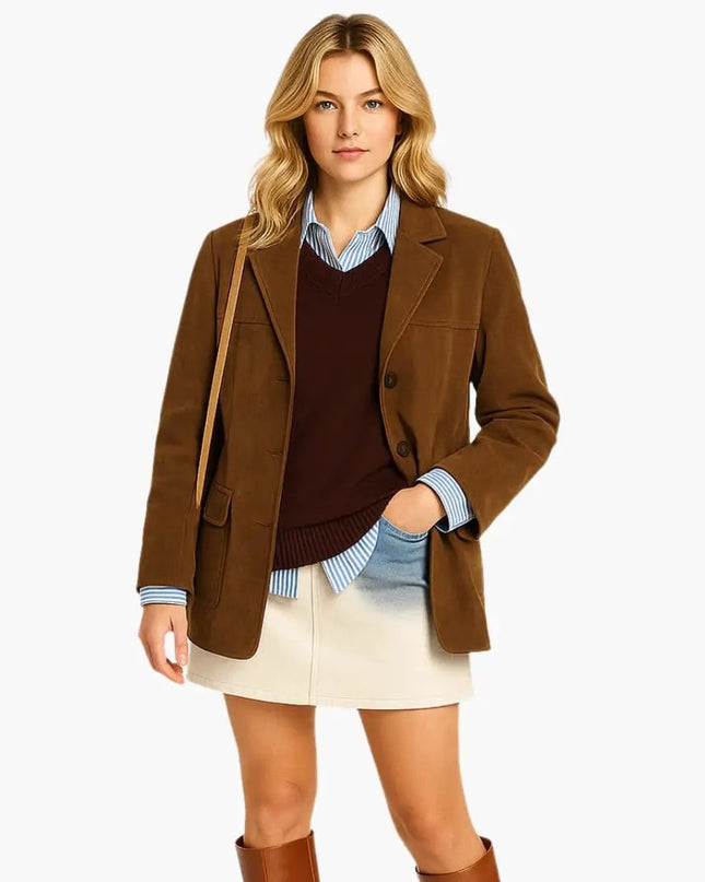 Women's Blazer with Button Closure and Side Pockets