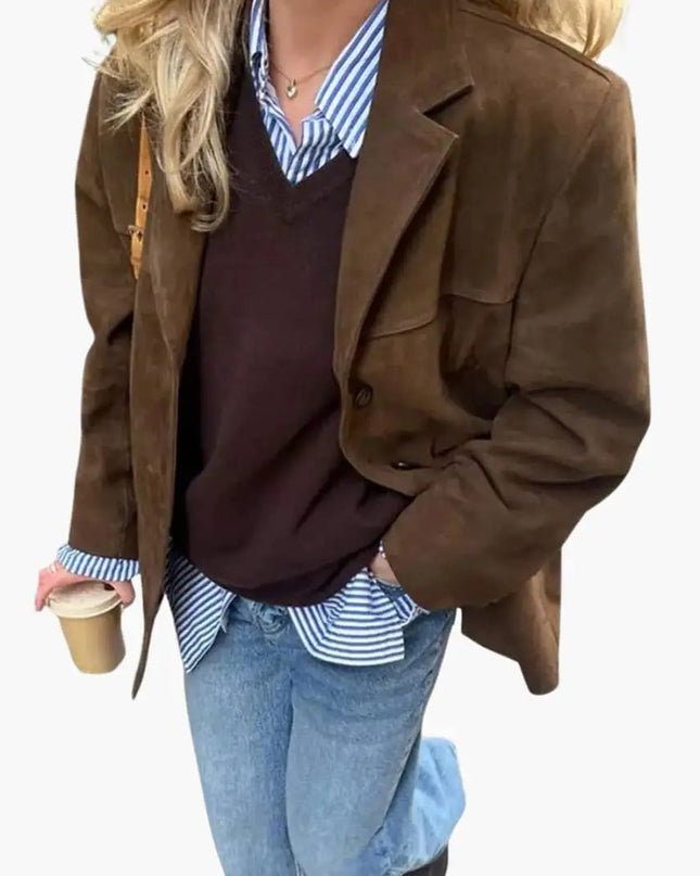 Women's Blazer with Button Closure and Side Pockets