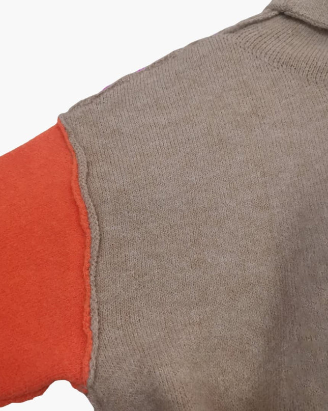 Women's Colorblock Knit Sweater with High Collar