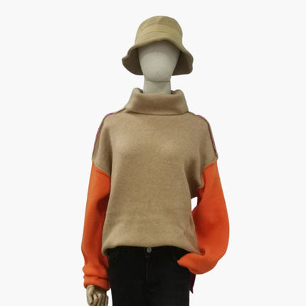 Women's Colorblock Knit Sweater with High Collar