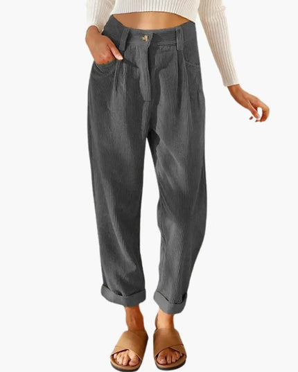 Women's Corduroy Pants with Waistband and Front Closure