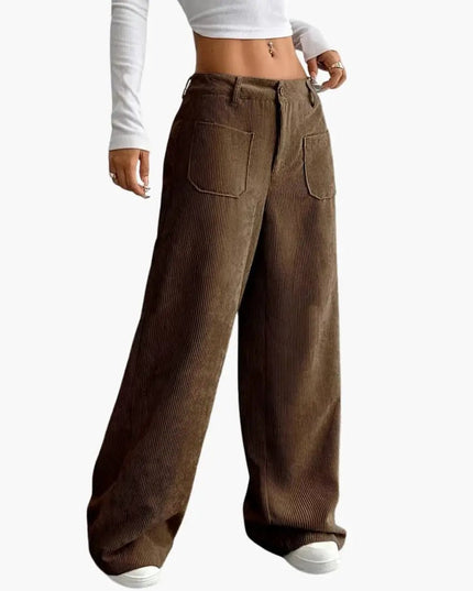 Women's Corduroy Pants with High Waist and Pockets