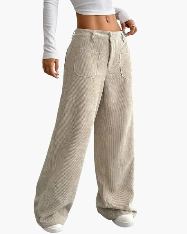 Women's Corduroy Pants with High Waist and Pockets