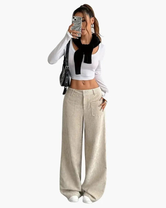 Women's Corduroy Pants with High Waist and Pockets