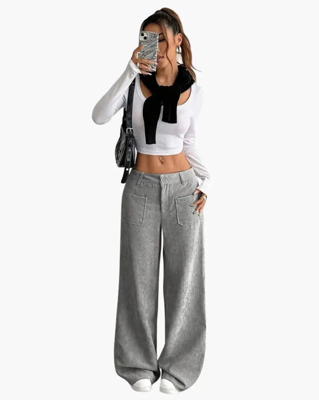 Women's Corduroy Pants with High Waist and Pockets