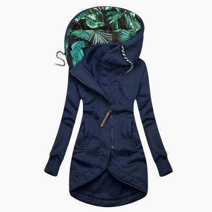 Women's Hooded Jacket with Asymmetrical Zipper and Front Pockets