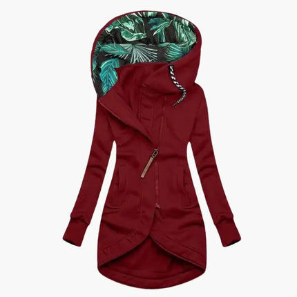 Women's Hooded Jacket with Asymmetrical Zipper and Front Pockets