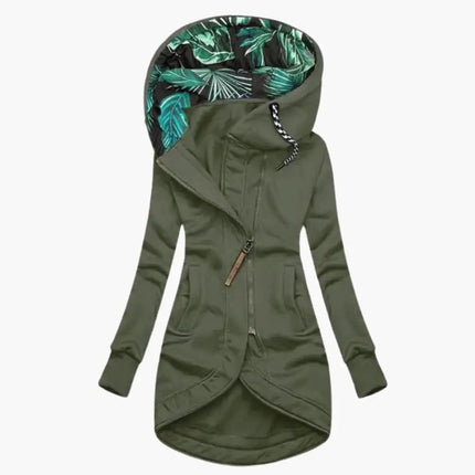 Women's Hooded Jacket with Asymmetrical Zipper and Front Pockets