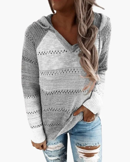 Women's Hooded Sweater with Stripes and Long Sleeves