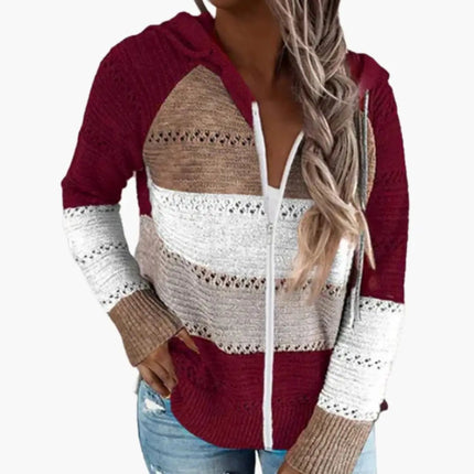 Women's Hooded Sweater with Stripes and Long Sleeves