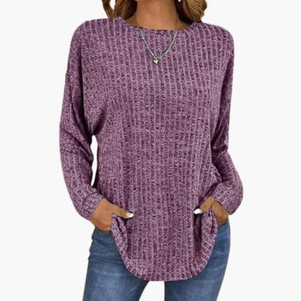 Women’s Sweater with Round Neck and Ribbed Hem