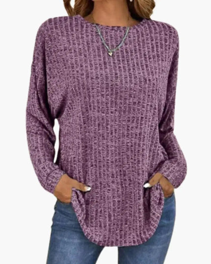 Women’s Sweater with Round Neck and Ribbed Hem