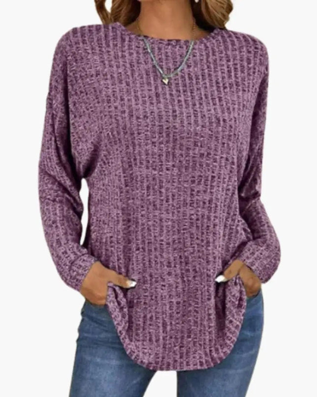 Women’s Sweater with Round Neck and Ribbed Hem