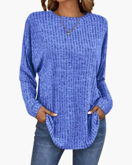 Women’s Sweater with Round Neck and Ribbed Hem