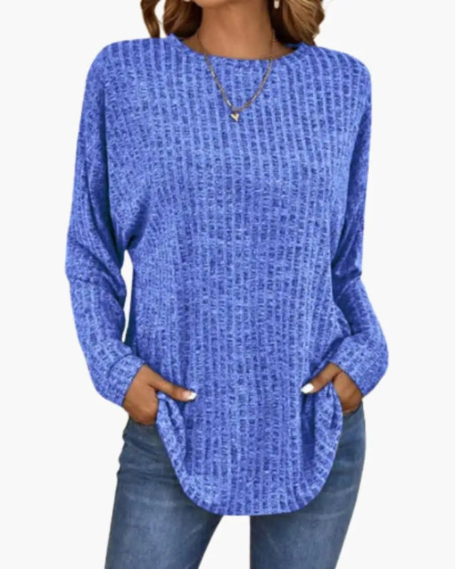 Women’s Sweater with Round Neck and Ribbed Hem