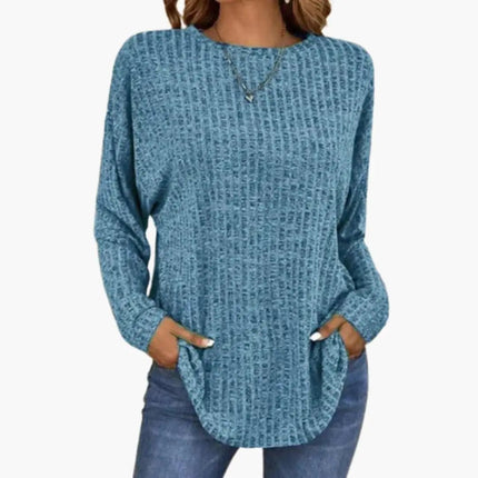 Women’s Sweater with Round Neck and Ribbed Hem