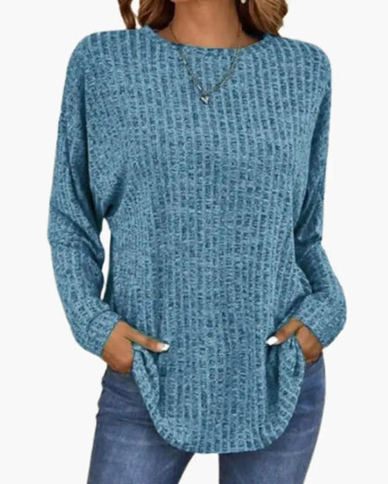 Women’s Sweater with Round Neck and Ribbed Hem