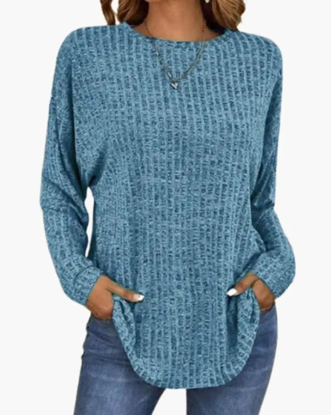 Women’s Sweater with Round Neck and Ribbed Hem