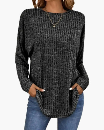 Women’s Sweater with Round Neck and Ribbed Hem