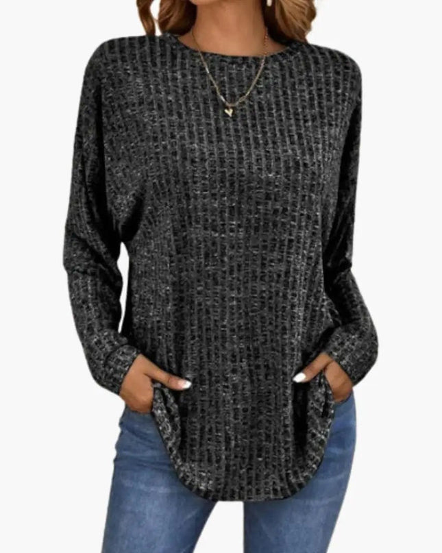 Women’s Sweater with Round Neck and Ribbed Hem