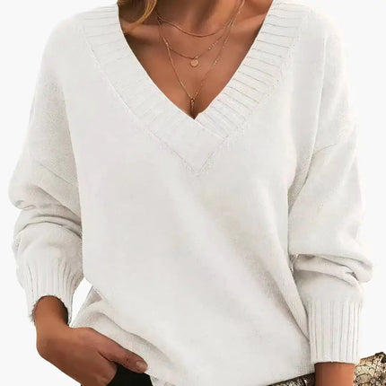 Women's Sweater with V-Neck and Long Sleeves