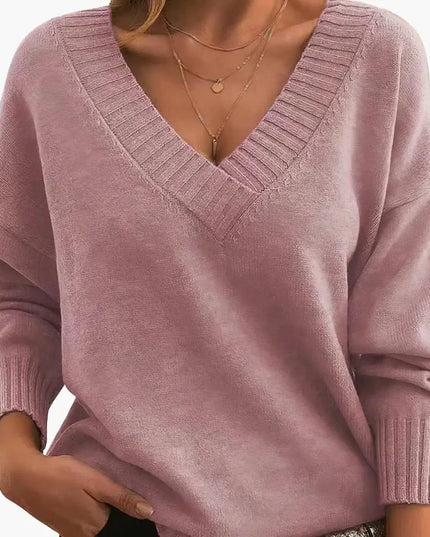 Women's Sweater with V-Neck and Long Sleeves