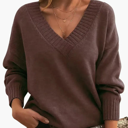 Women's Sweater with V-Neck and Long Sleeves
