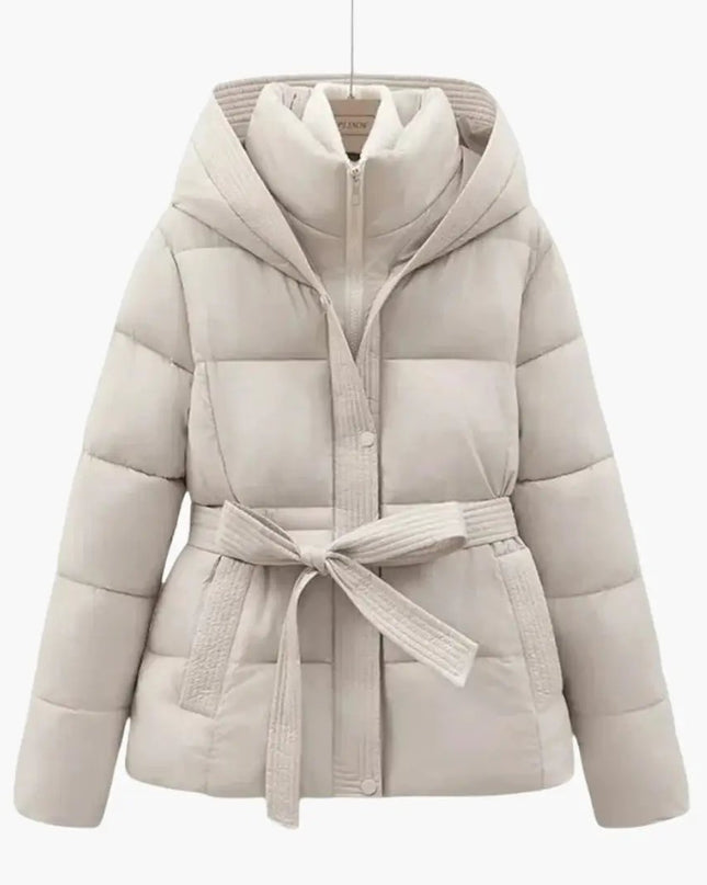 Women’s Quilted Jacket with Hood and Belt
