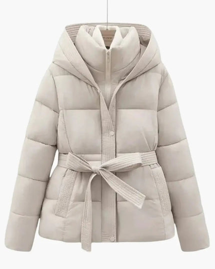Women's Quilted Jacket with Hood and Belt