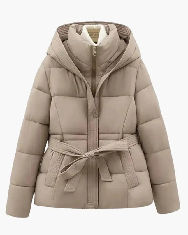 Women’s Quilted Jacket with Hood and Belt