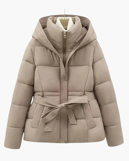 Women's Quilted Jacket with Hood and Belt