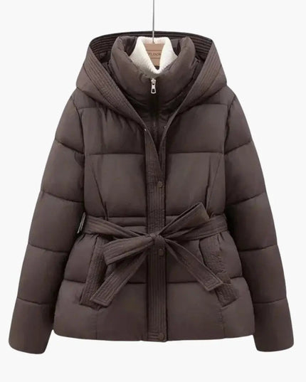 Women's Quilted Jacket with Hood and Belt