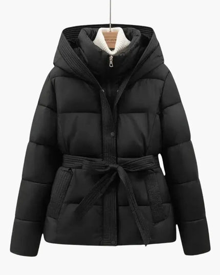 Women's Quilted Jacket with Hood and Belt