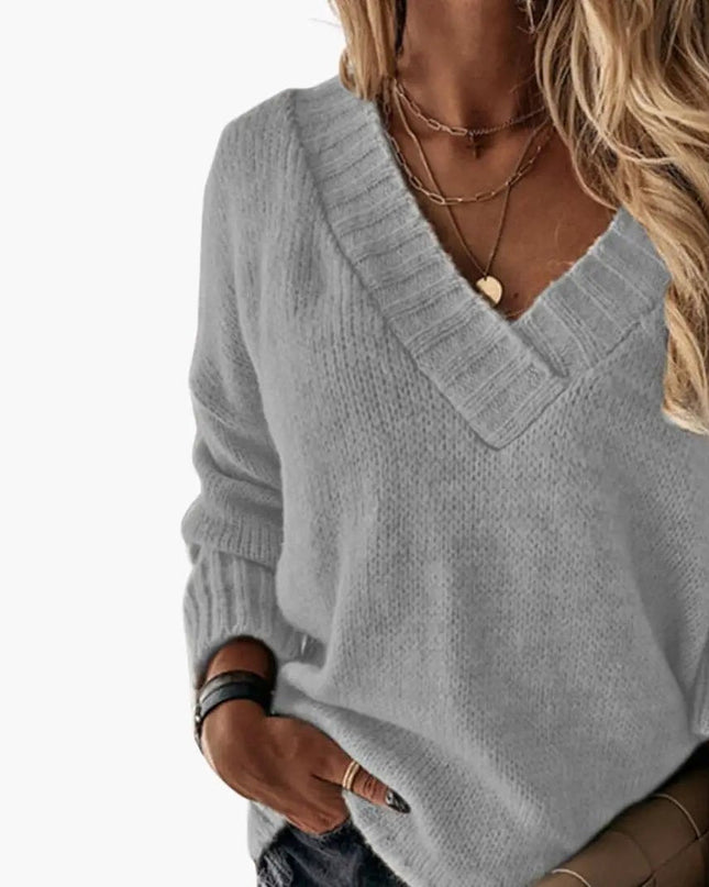 Women's Knit Sweater with V-Neck